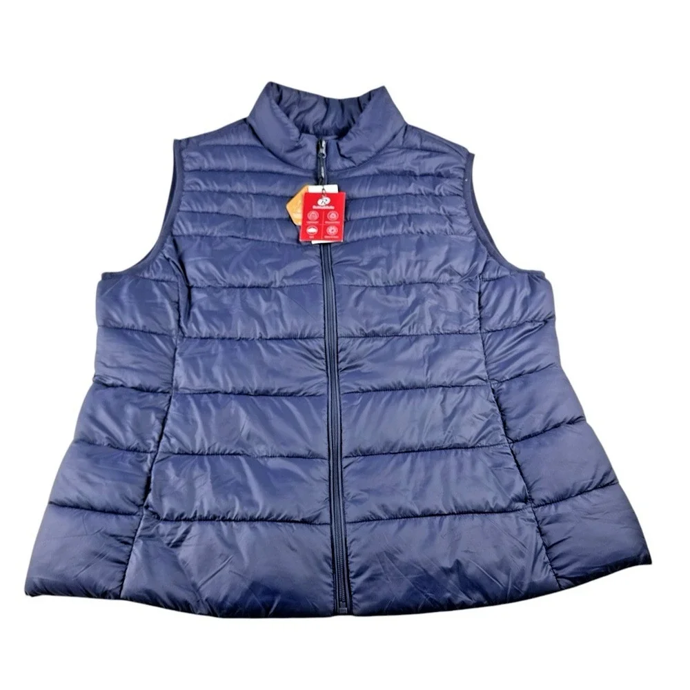 Rokka Rolla Womens Puffer Vest 2XL Navy Blue Lightweight Quilted Padded Full Zip